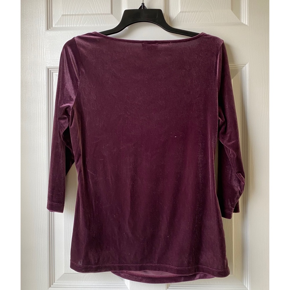 Jones New York Velour Purple 3/4 Sleeve Shirt Sz S - Picture 3 of 3